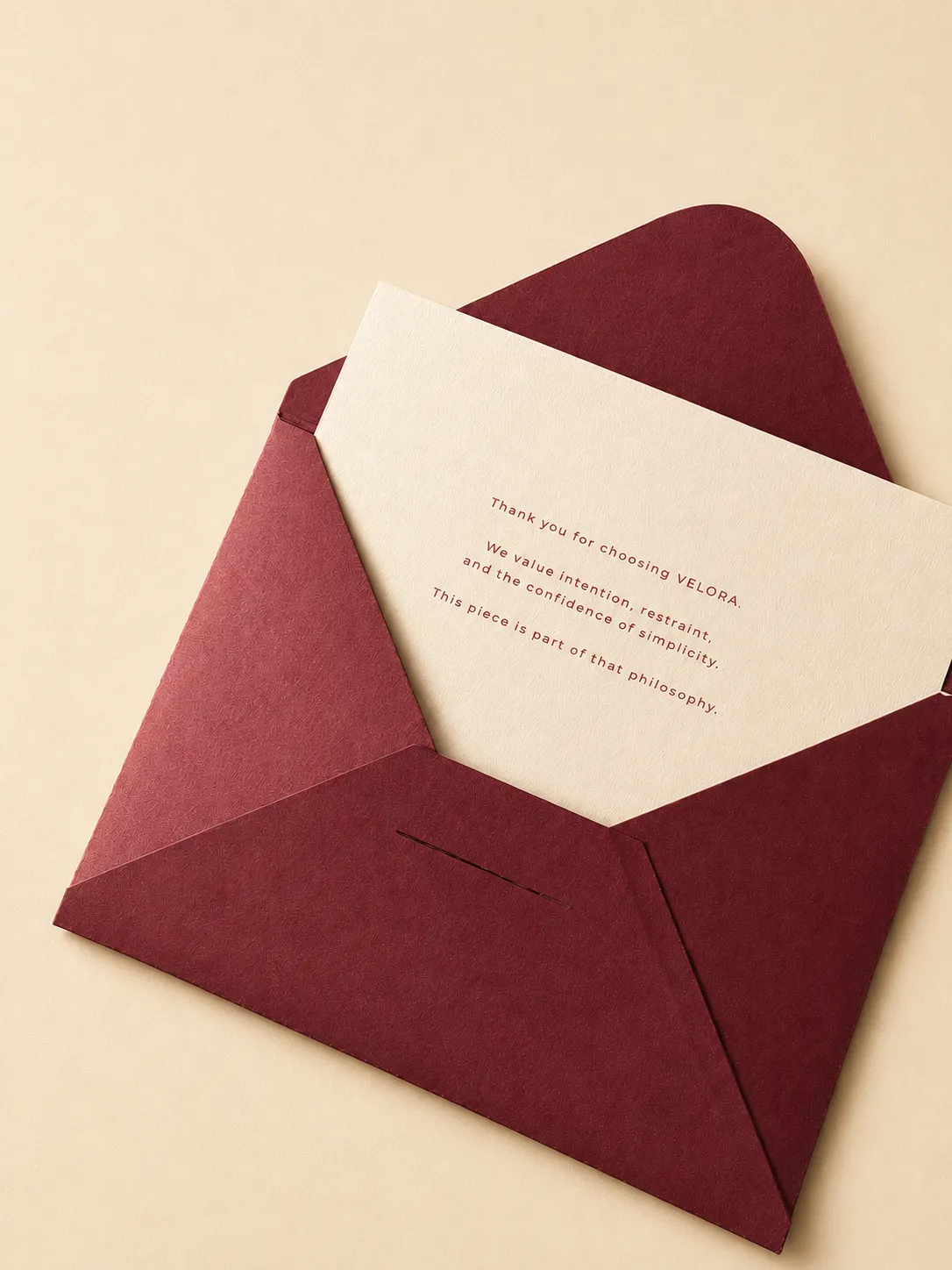 Branded thank-you card with matching envelope